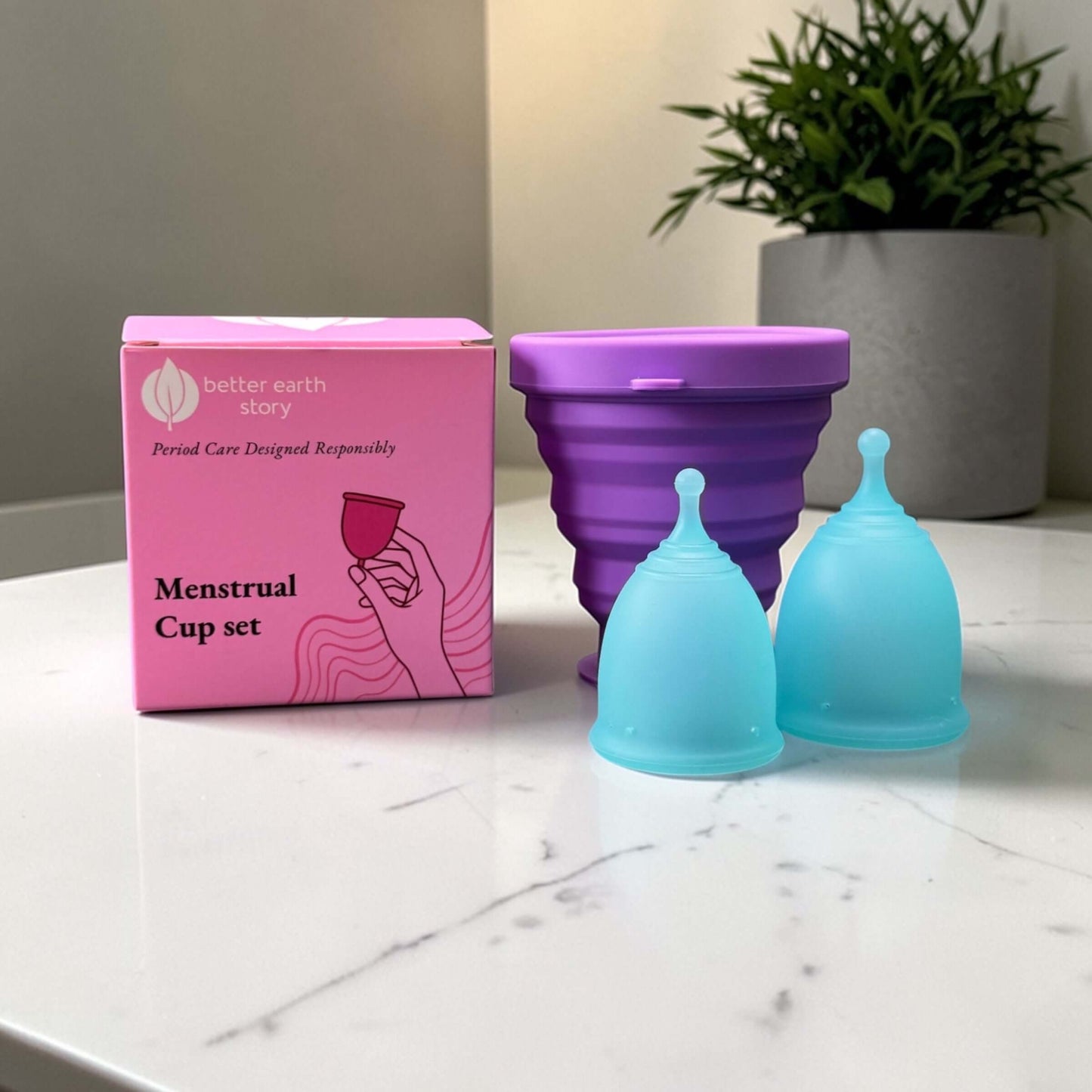 Reusable Menstrual Cup set (large and small) with sterlisier