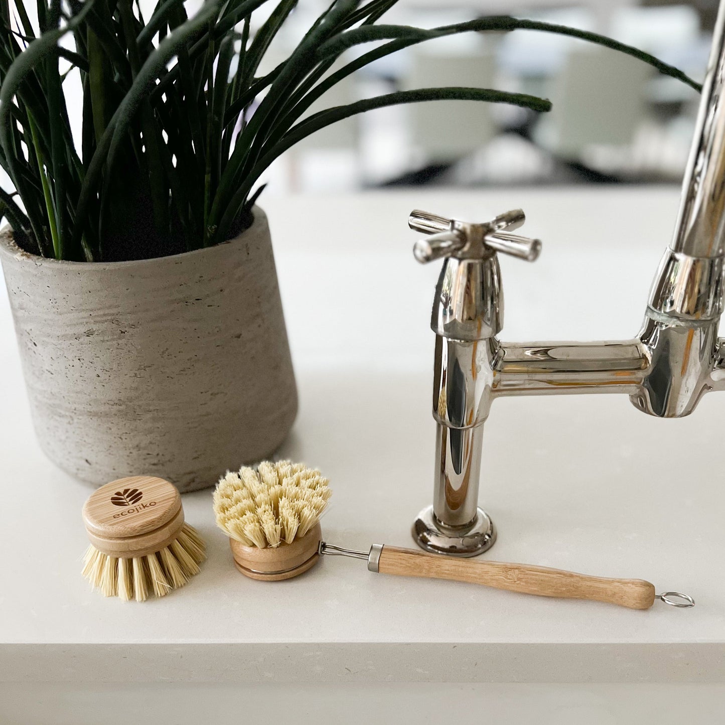 Ecojiko Long Handled Eco Bamboo Dish Brush & Replacement Head