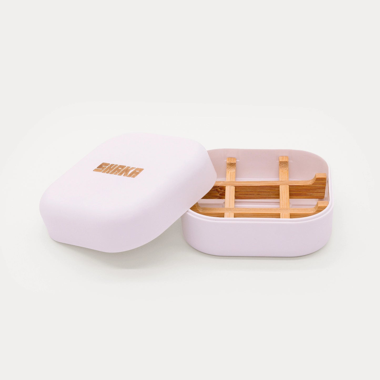 Natural Soap Starter bundle- Shaka Soap storage container with bamboo divider open.