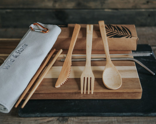Wild & Stone Reusable Bamboo 8 Piece Picnic Cutlery Set