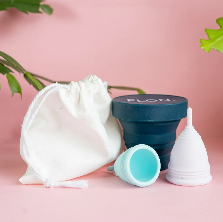 FLON Menstrual Cup Set - 2 cups (S&L), Steriliser Cup and Storage Pouch