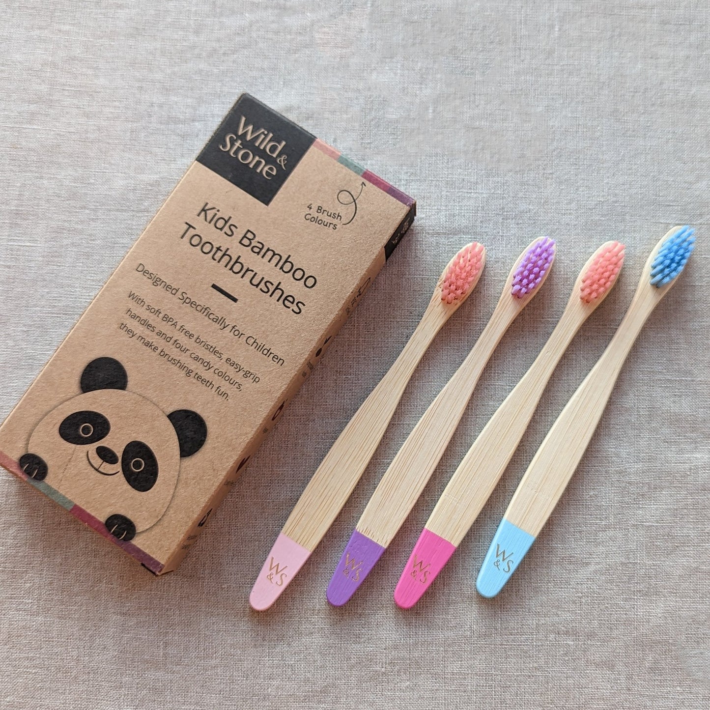 Wild & Stone Children's Bamboo Toothbrushes - 4 Pack - Candy Colours