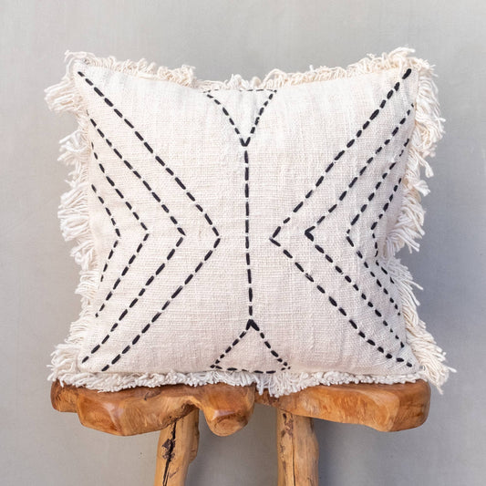 Boho Cushion Cover / Throw Pillow - Cream Geometric Fringe